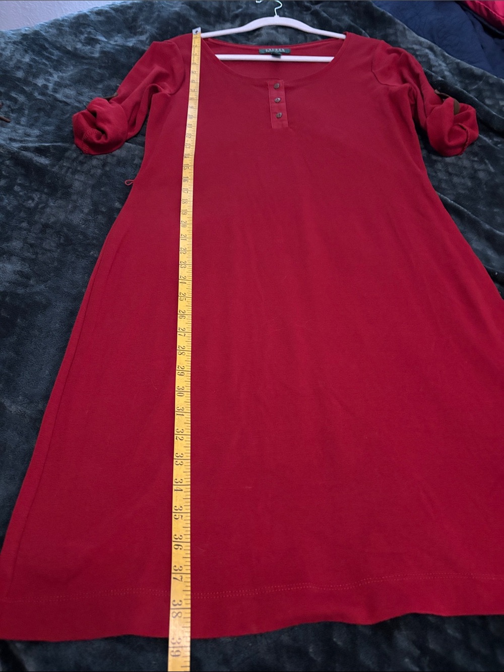 Ralph Lauren Red Henley Midi Dress with Brown Tie Belt Sz L - Picture 5 of 10